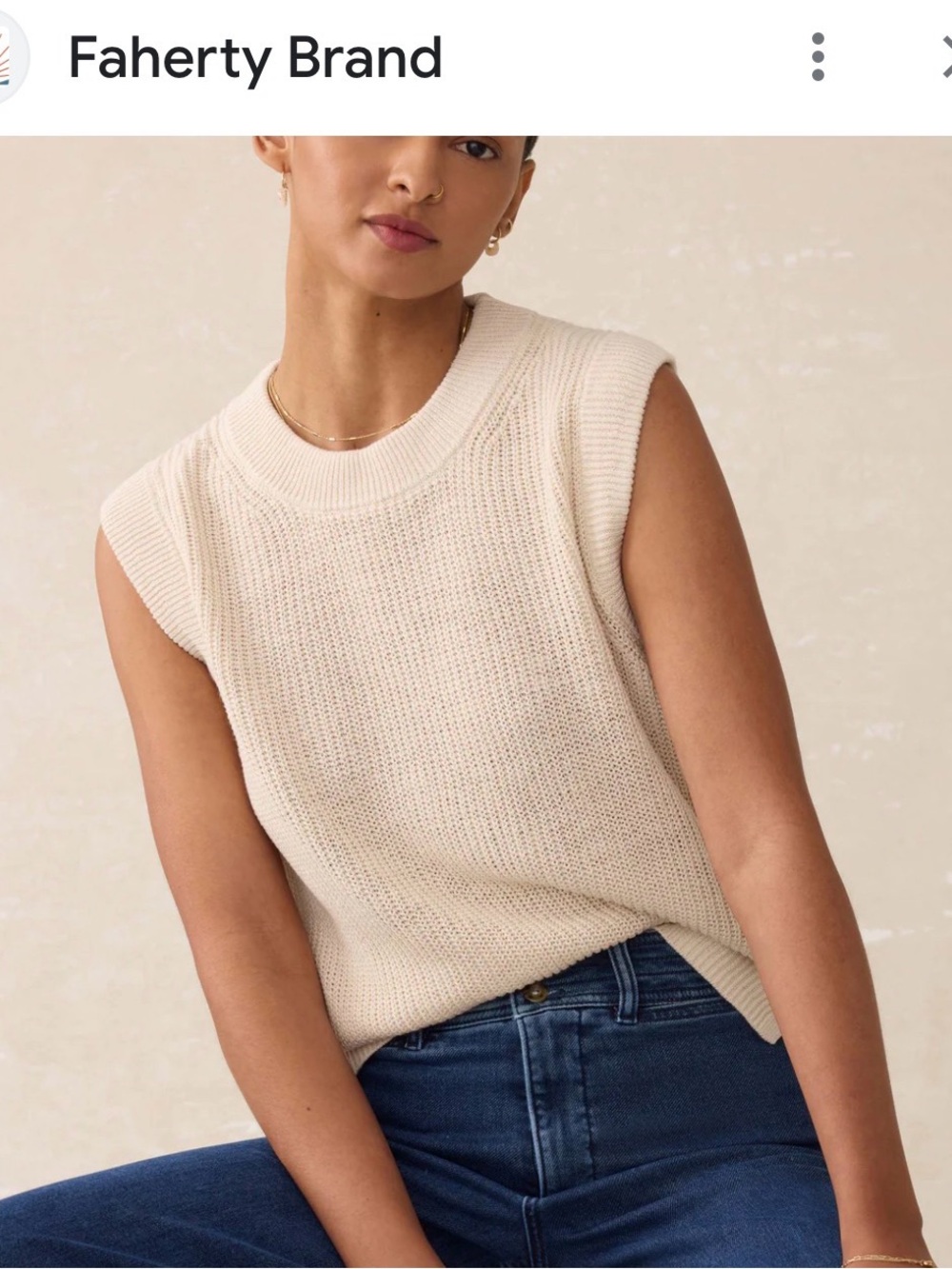 Faherty Cream Miramar Knit Sleeveless Sweater Tank